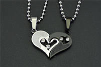 Парні кулони для закоханих у вигляді серця I Love You. Подвійні підвіски для двох. Подарунок коханій людині, фото 2