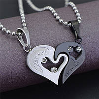 Парні кулони для закоханих у вигляді серця I Love You. Подвійні підвіски для двох. Подарунок коханій людині, фото 9