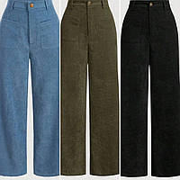 Женские штаны из микровельвета Цвет: черный, хаки, голубой Размеры: 42-44, 46-48, 50-52
