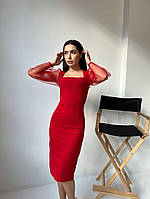 Изысканное платье Приталенный силуэт, подчеркивающий вашу фигуру Креп-дайвинг+евросетка 42-44,46-48 Цвета2