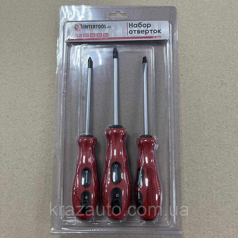 Набір викруток 3 од.(SL5*100,PH1*100, PH2*100) Cr-V INTERTOOL VT-2004, фото 1