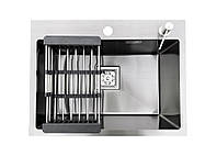 Мойка кухонная стальная (черная) Arta Nova U-550 BL + корзина для посуды + дозатор