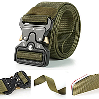 Тактический нейлоновый ремень 125см Tactical Belt, Оливковый / Мужской армейский ремень с пряжкой Cobra