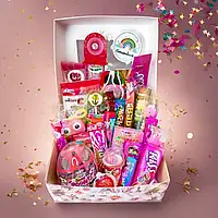 Розовый сюрприз с игрушкой для девочки, Подарок на праздник, Бокс для сладкоежки