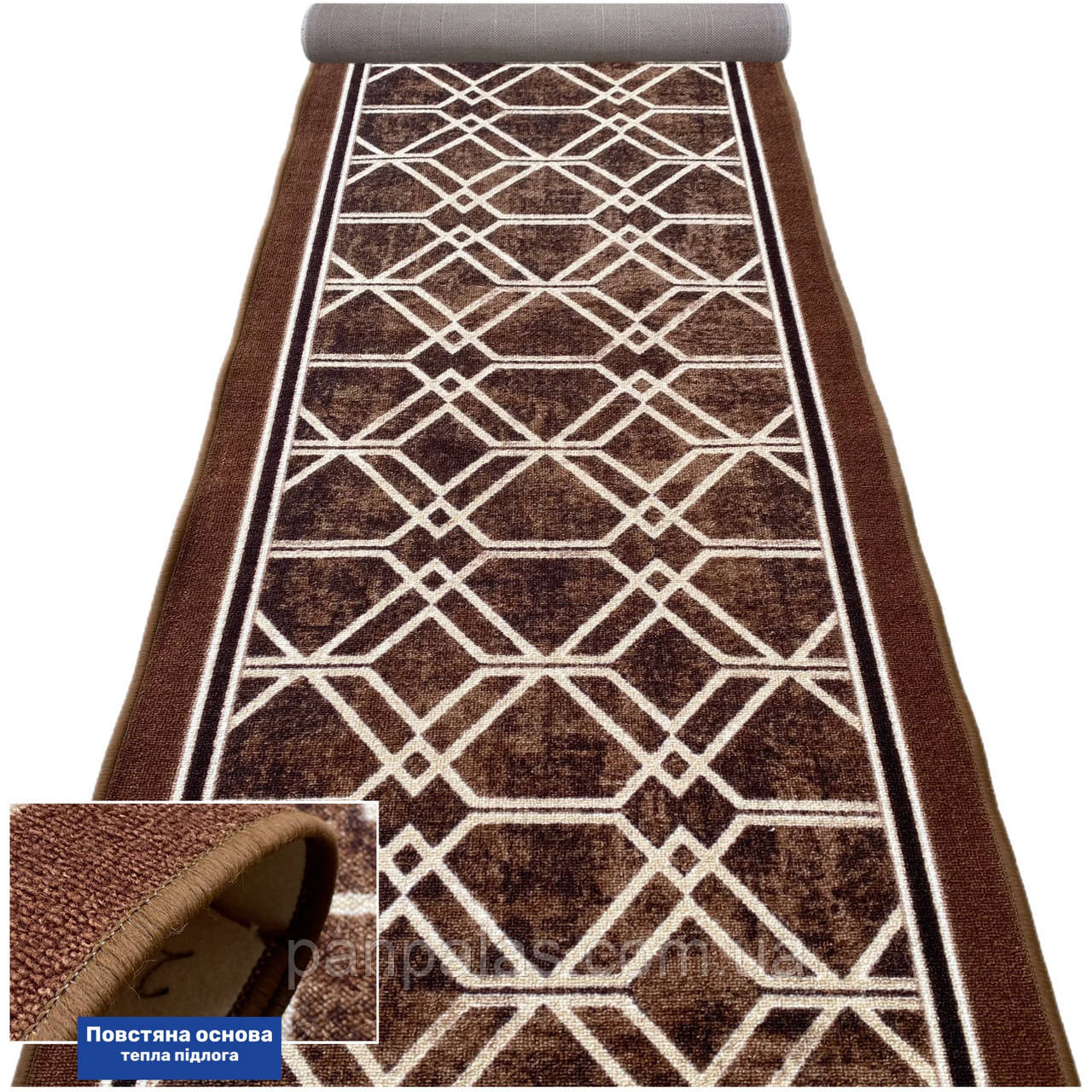 100 см BROWNBULL - килимова доріжка на підлогу, коричневий колір, абстракція, для коридору, кухні 2212028082