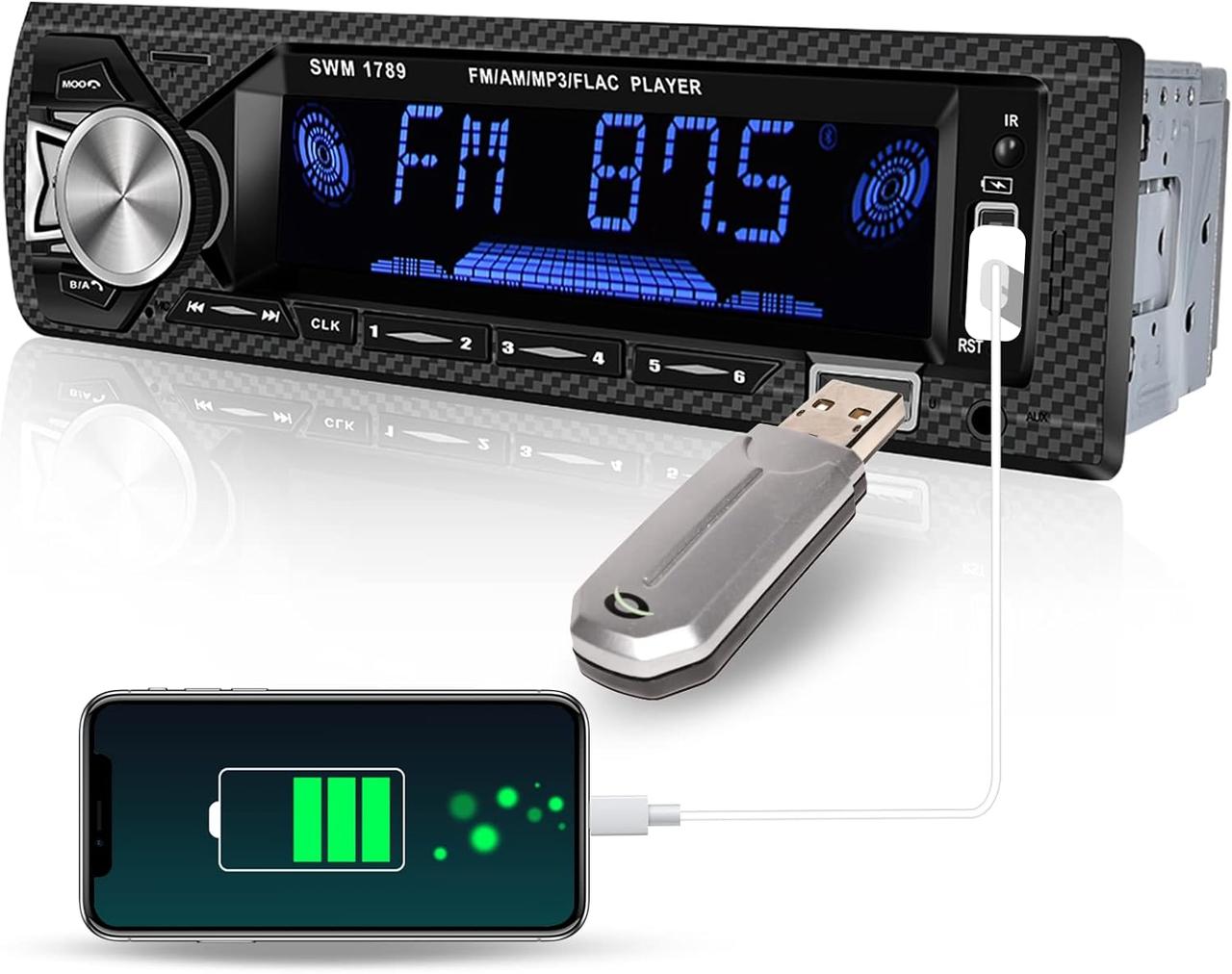 Автомагнітола Hikity 1Din з Bluetooth та MP3/FM плеєром, кольоровим підвсічуванням  (4 x 60 Вт)
