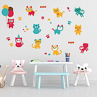 Виниловая интерьерная наклейка цветная декор на стену, обои и другие поверхности "Звери. цветные коты" с