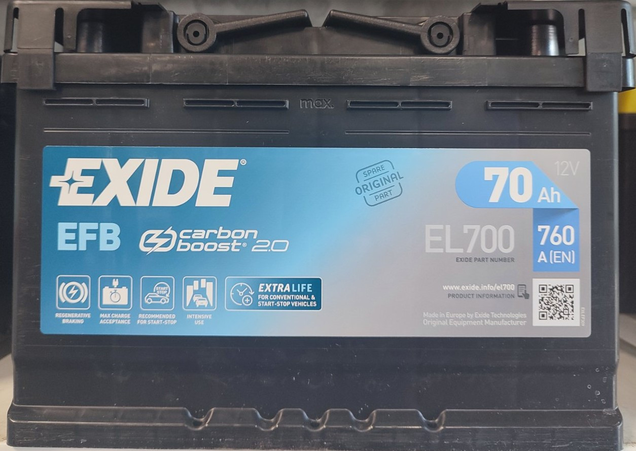 Акумулятор EXIDE EFB Start-stop 6СТ-70-АЗ (0)  правий плюс