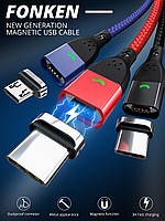 Магнитный кабель Fonken Essager 3A - Передача данных + быстрая зарядка Lightning Micro USB Type-C (1 на выбор)