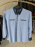 Мужская рубашка в клетку с длинным рукавом Barcotti 16187 батал 5-6XL голубая