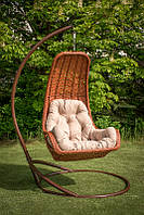 Подвесное кресло кокон со стойкой из искусственного ротанга Багама, кресло качель кокон для дачи коньячный