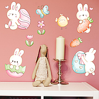 Виниловая интерьерная наклейка цветная декор на стену, обои и другие поверхности "Зайцы (кролики) с яцами" с