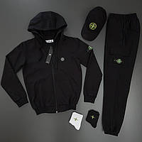 Спортивный костюм Stone Island мужской весенний осенний зип худи штаны Стон Айленд с капюшоном черный