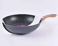 Сковорода WOK 28 см с ручкой Soft touch под дерево  BN 486. Глубокая сковородка  WOK Benson BN 486 (28 см)