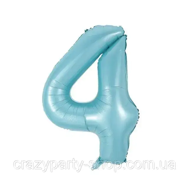 Куля фольгована цифра 4 блакитна 76 см, фото 1