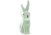 Фигурка декоративная Кролик с бантом с флоковым напылением 6*19.5см, цвет зеленый Тиффани