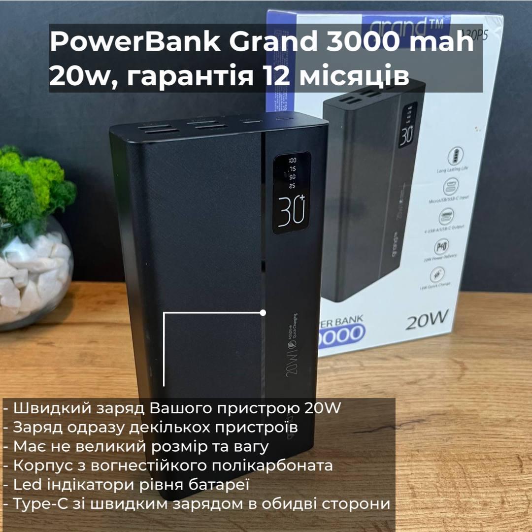 Powerbank 30000mAh Універсальні мобільні батареї УМБ зі швидким зарядом, спортивний зарядний пристрій,20W