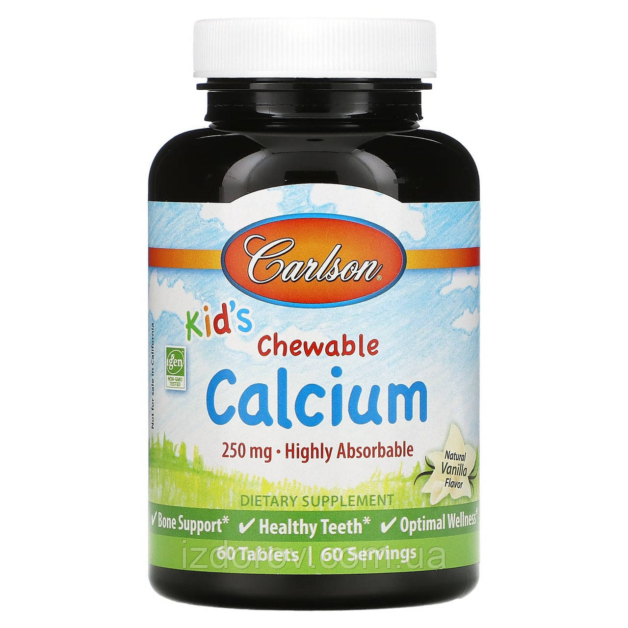 Carlson, Кальцій для дітей, 250 мг, 60 жувальних таблеток із ванільним смаком
