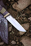 Ексклюзивний ніж ручної роботи «Герой #1» зі шкіряними піхвами N690/61 HRC., фото 2