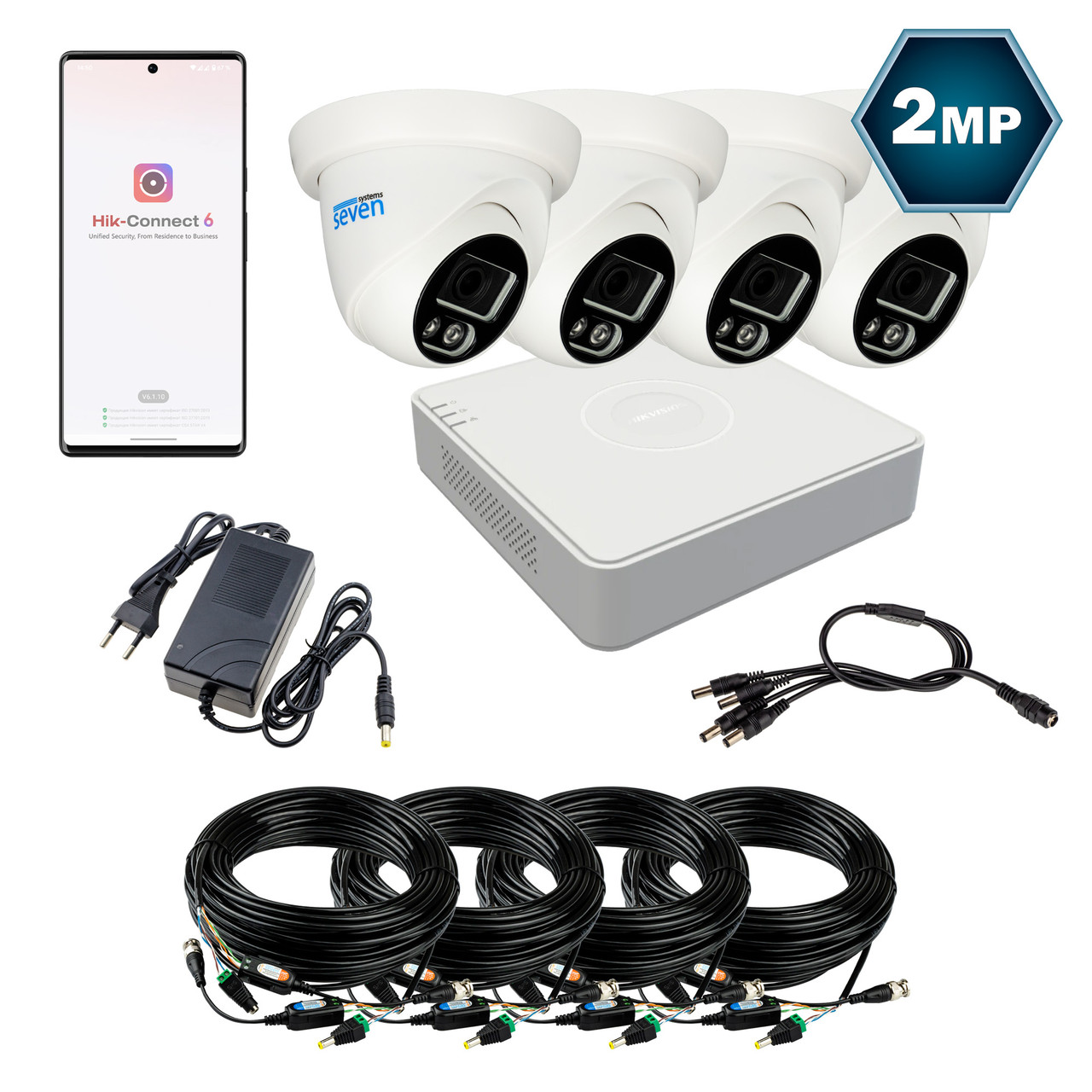 Комплект відеоспостереження Hikvision на 4 аналогові TVI 2 Мп камери HK-7114OW-2MP