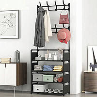 Вешалка для одежды и обуви напольная подставка с полками simple floor clothes rack Черная