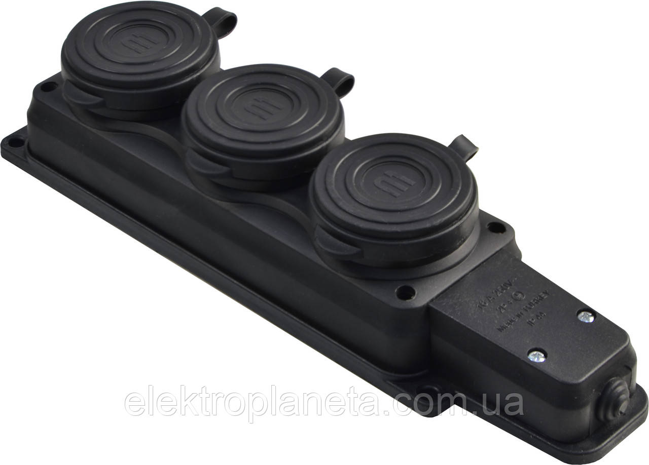 Колодка каучукова 2Р+PE з захисними кришками тримісна 16А IP44 A0250010009