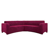 Чехол натяжной на угловой диван плюшевый меховой Venera бордовый