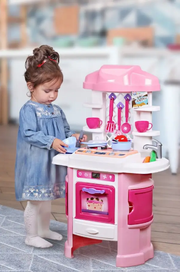 Розовая детская кухня с звуковыми эффектами, ТехноК, Интерактивная кухня детская набор с посудой - фото 3 - id-p2065101050