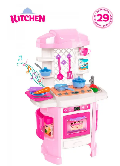 Розовая детская кухня с звуковыми эффектами, ТехноК, Интерактивная кухня детская набор с посудой - фото 7 - id-p2065101050