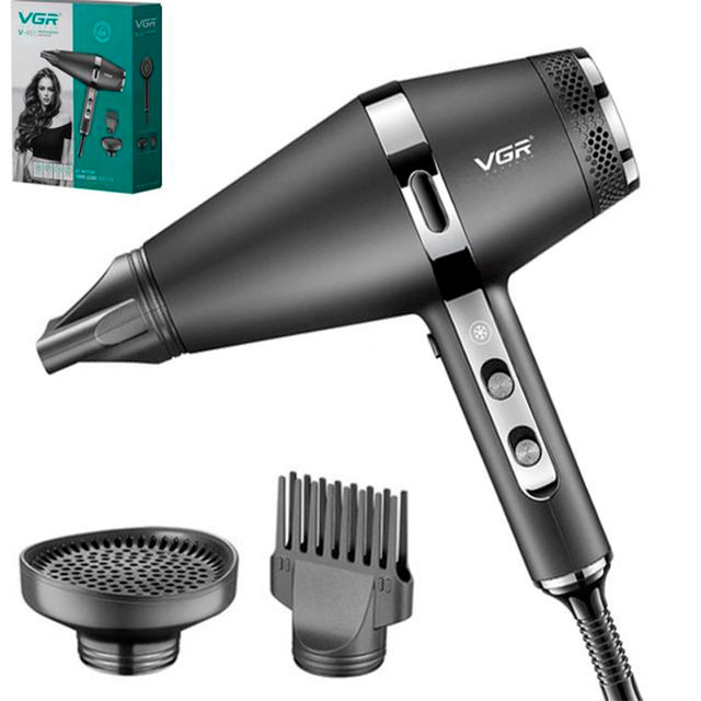 Професійний фен для сушіння та укладання волосся з негативними іонами з 3 насадками VGR V-451, фото 1