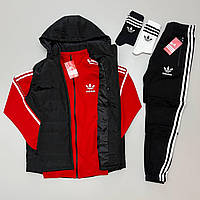 Комплект спортивный Adidas мужской весенний осенний безрукавка кофта штаны Адидас трикотажный красно черный