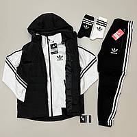 Комплект спортивный Adidas мужской весенний осенний безрукавка кофта штаны Адидас трикотажный бело черный