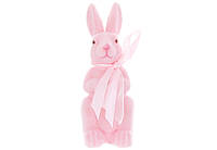 Фигурка декоративная Кролик с бантом с флоковым напылением 5*13см, цвет розовый