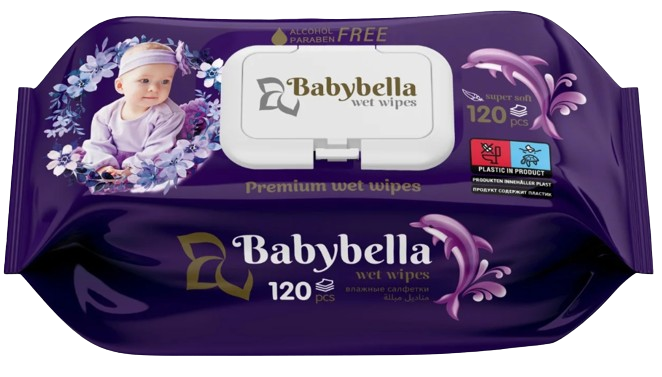 Серветки вологі парфумовані Babybella, з клапаном (120шт.)