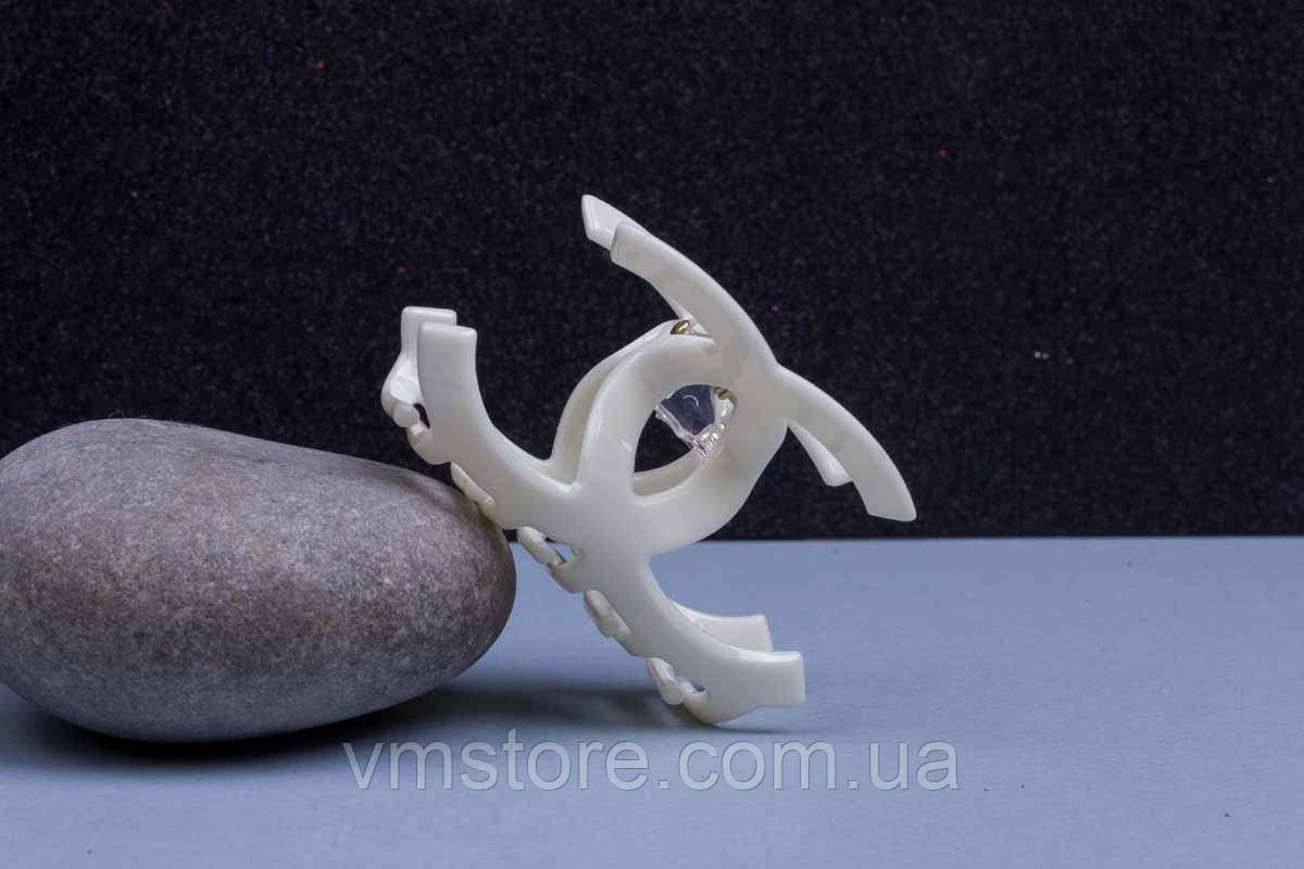 Краб для волосся, пластик, довжина 6 см, білий, фото 1