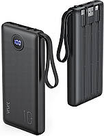 VRURC 10000 mAh Power Bank з вбудованими кабелями, USB C Battery Pack повербанк павербанк