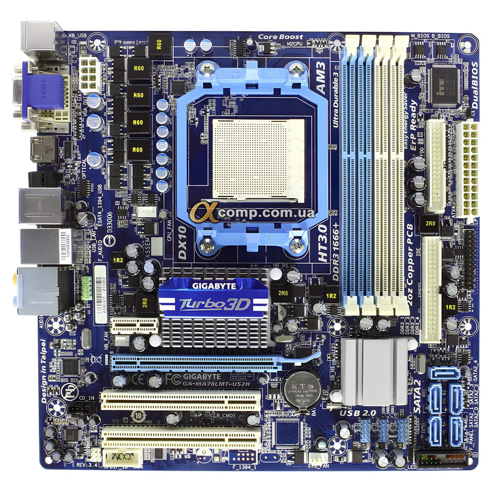 Материнська плата Gigabyte GA-MA78LMT-US2H (AM3 • AMD 780G • 4×DDR3) БВ