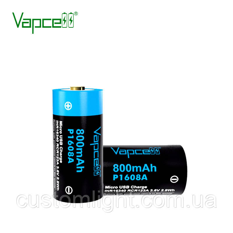 Акумулятор Vapcell P1608A 16340(RCR123A) 800mah 3A USB