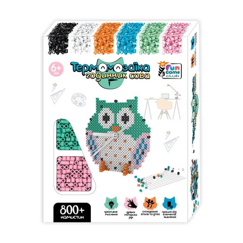 Термомозаїка 28055 (48) "4FUN Game Club", годинник “Сова”, 800+ намистин, в коробці