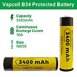 Акумулятор Vapcell INR18650 B34 3400mah 10A  з захистом, фото 4