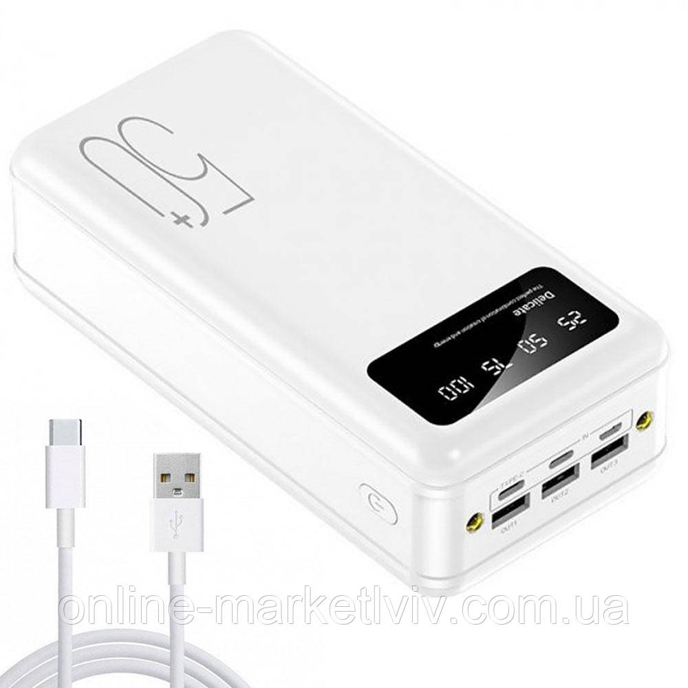 Powerbank 10 000 mAh c 3 USB та ліхтариком, Viaking smart-quality N7, Білий / Зовнішній акумулятор з дисплеєм