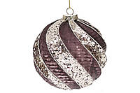Ёлочный шар с рельефом и декором из глиттера, 10см, цвет - марсала 118-133 ОСТАТОК
