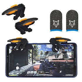 Комплект: тригери для гри в 6 пальців MEMO AK-06 тригер для телефону pubg cod пабг +2 напальчника Sarafox v2