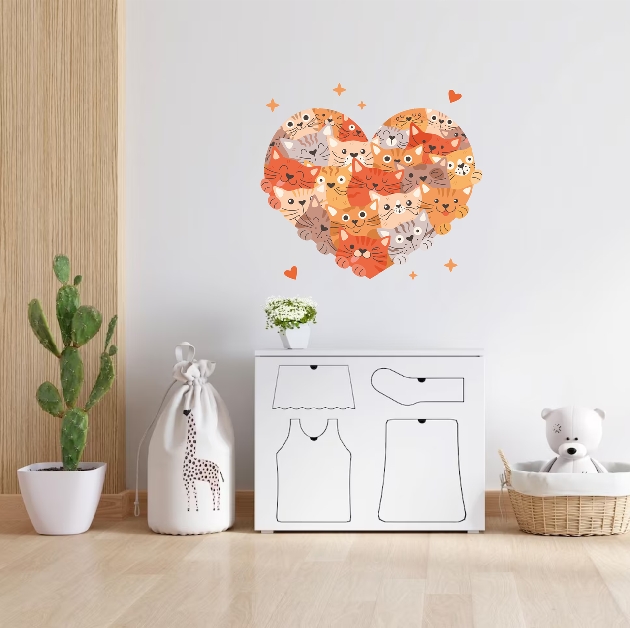 Вінілова інтер'єрна наклейка кольорова декор на стіну, шпалери та інші поверхні "Коти. Серце з Котів" з оракалу