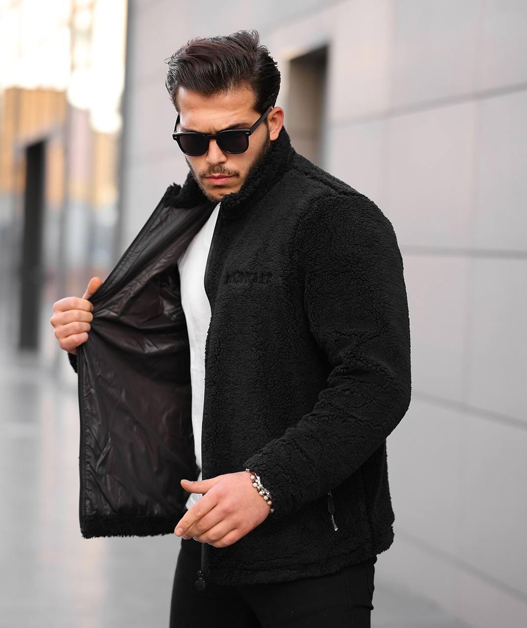 Чоловіча зимова махрова куртка Moncler M1782 чорна