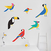 Виниловая интерьерная наклейка цветная декор на стену, обои и другие поверхности "Птицы разных пород" з