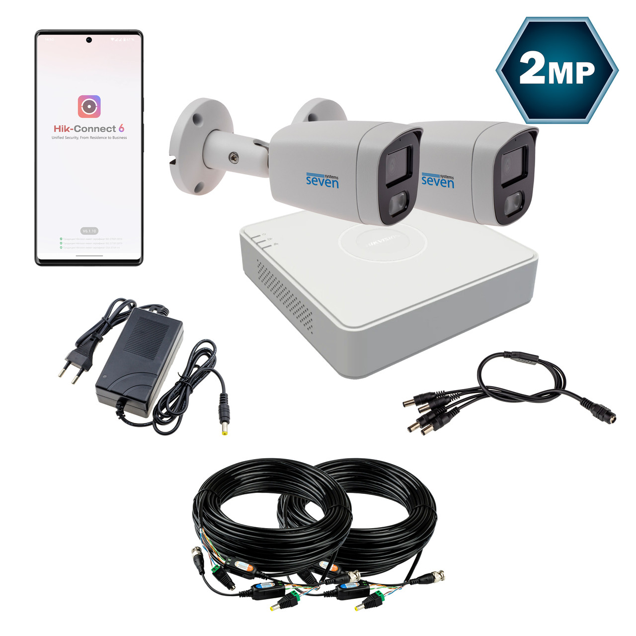 Комплект відеоспостереження Hikvision на 2 аналогові TVI 2 Мп камери HK-7122OW-2MP
