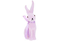 Фигурка декоративная Кролик с бантом с флоковым напылением 6*19.5см, цвет лавандовый