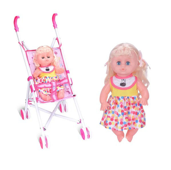 Лялька з коляскою (висота 31см, плаче, сміється, заплющує очі, у пакеті) LA 66-3
