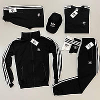 Комплект спортивный Adidas мужской весенний осенний кофта штаны футболка шорты кепка Адидас трикотажный черный
